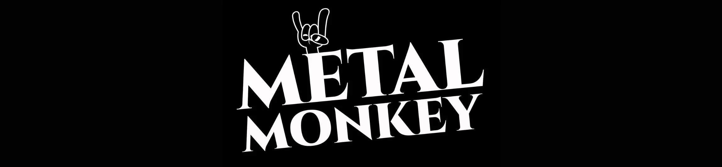 Logo for Metal Monkey featuring a hand making the horns gesture with a monkey face outline