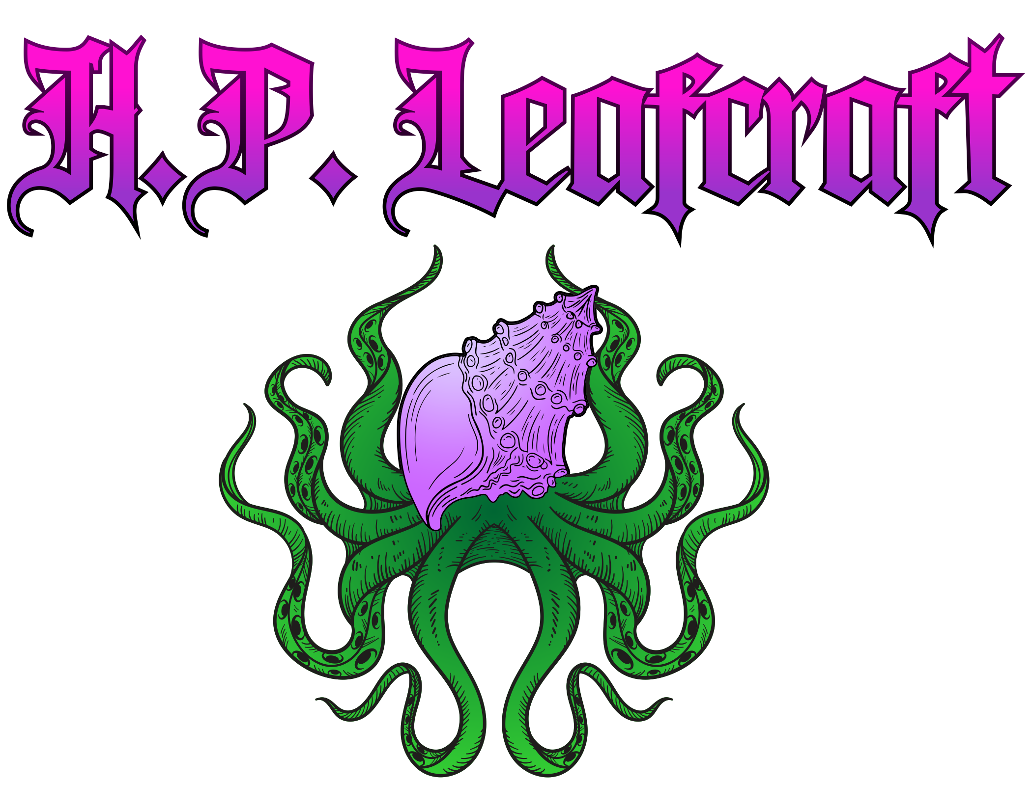 Stylized graphic of an octopus with a purple shell on a black background, with the words 'H.P. Lovecraft' in gothic purple font above.