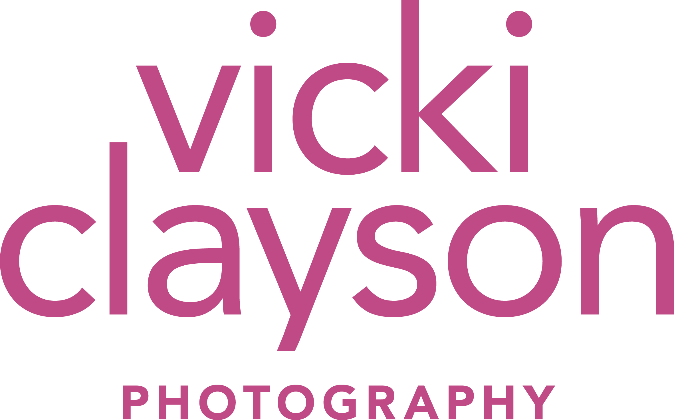 Vicki Clayston Photography logo in purple text on a black background.
