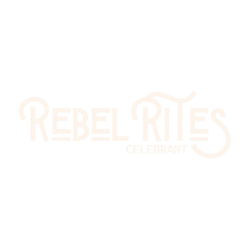 Rebel Rites Elegant logo in white on black background