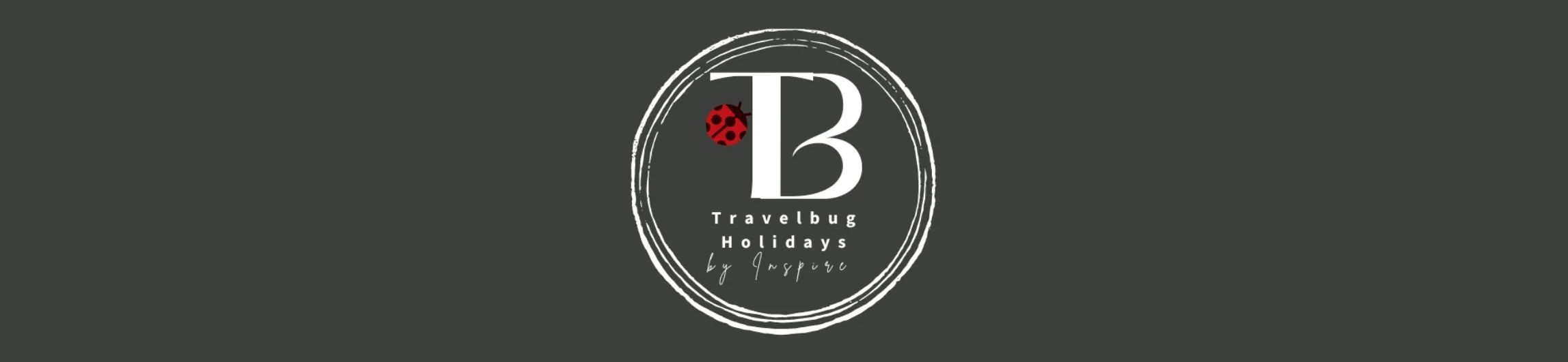 Logo for Travelbug Holidays featuring a large letter 'B' with a ladybug on it, surrounded by a circular design, and the text 'Travelbug Holidays by Inspire' underneath.