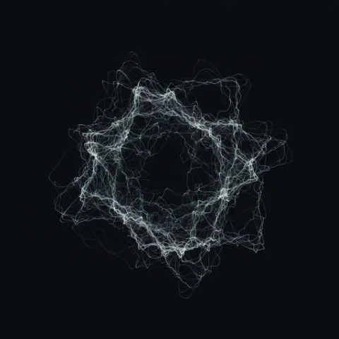 Glowing network of intersecting lines forming a luminous geometric pattern.