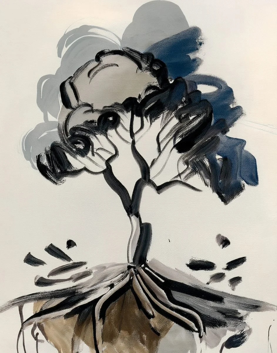 ink and watercolour illustration of a tree, for the Liminal Archive