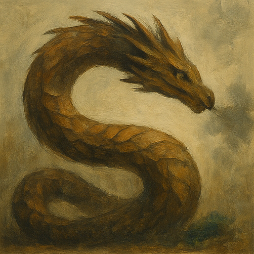 atmospheric oil painting of a serpent beast