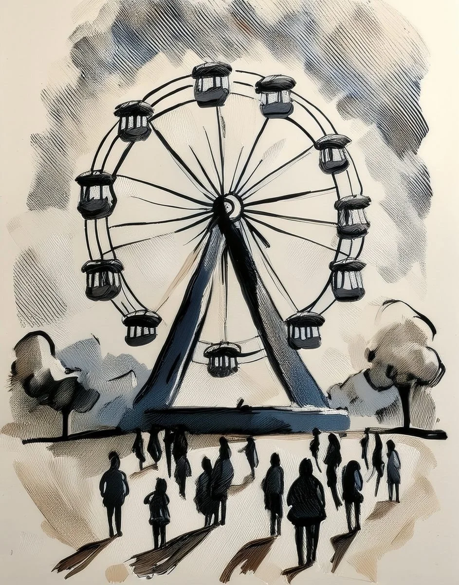 inky illustration of ferris wheel used in the liminal archive