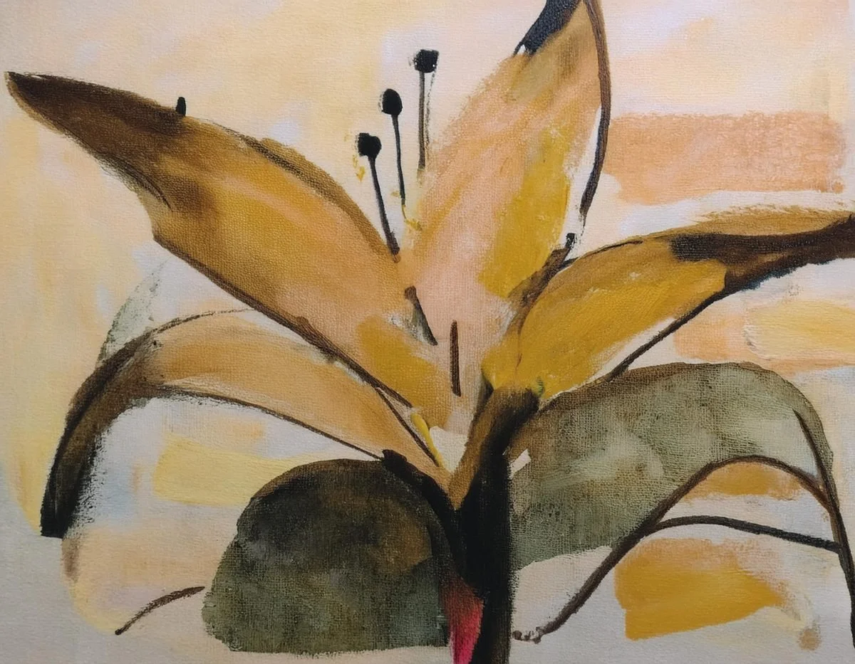 Bold abstract painting of a lily used in the Liora lexicon section of the Conversarium.