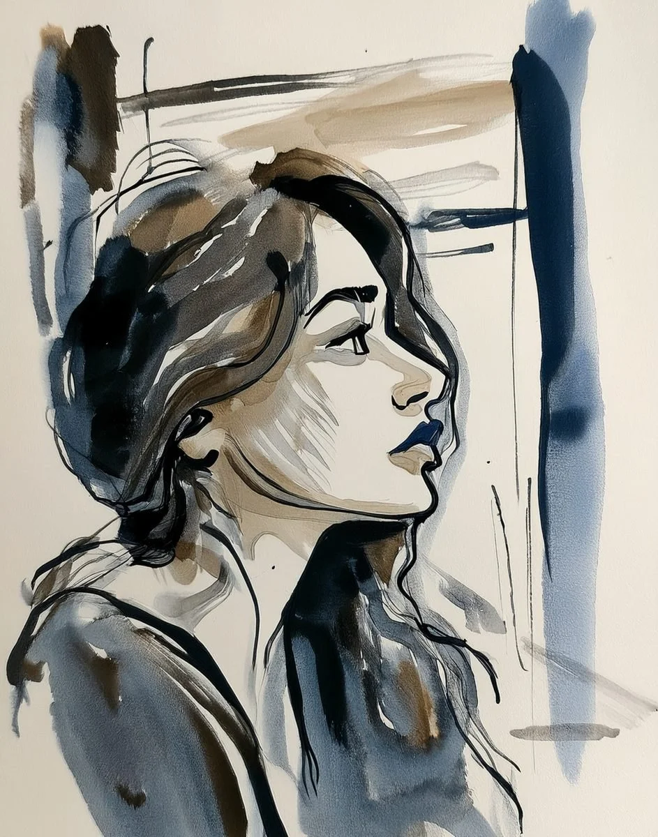 inky illustration of woman used in the liminal archive