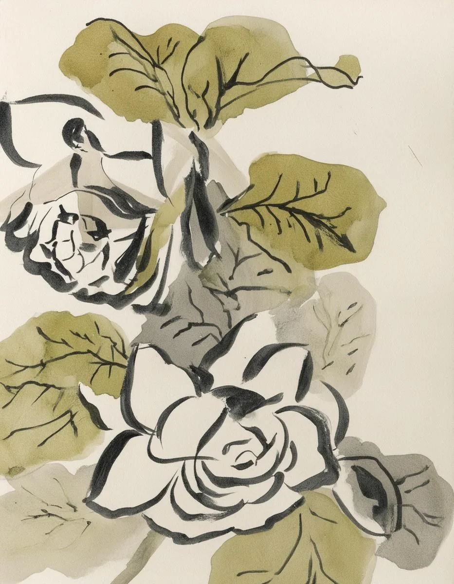 Inky floral illustration used in the Liora lexicon section of the Conversarium.