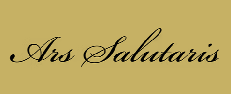 Logo of Clinic Ars Salutaris written in black cursive on a gold background.