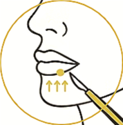 Drawing of a woman's face with a focus on her lips, showing a removal of imperfection near her chin/lips.