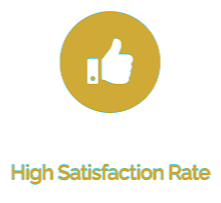 A gold circle icon  for Dr Wael Fekry Clinic with a thumbs-up icon inside, above the text 'High Satisfaction Rate'