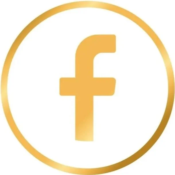 Gold Facebook logo inside a gold circle on a white background, linking to: https://www.facebook.com/profile.php?id=61569601756706