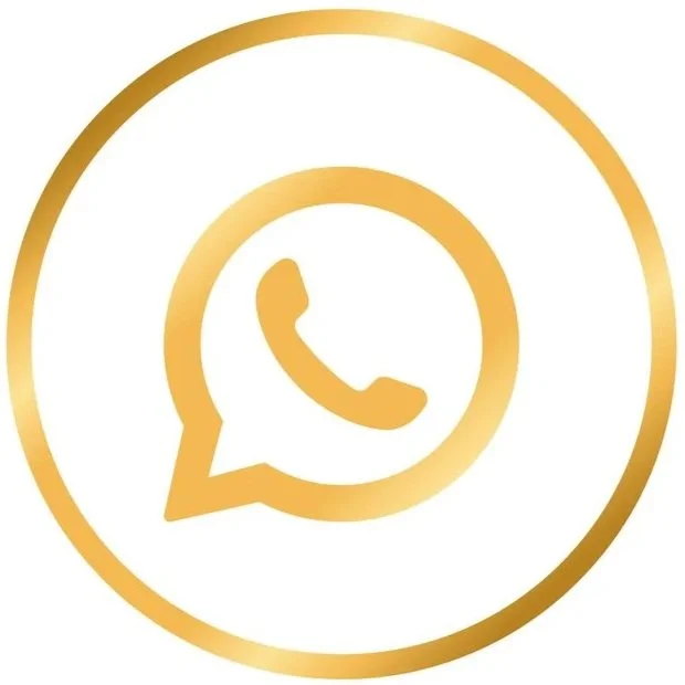 Gold WhatsApp logo with a telephone icon inside a speech bubble.