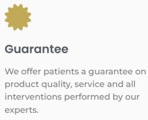 Guarantee document for The Ars Salutaris clinic with gold seal, stating 'Guarantee' and text about product quality, service, and interventions.