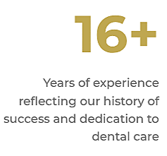 Text for The Ars Salutaris clinic stating '16+ Years of experience reflecting our history of success and dedication to dental care.'