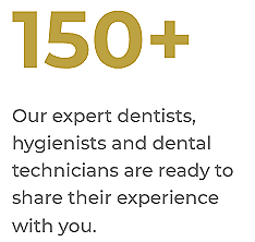 Text for The Ars Salutaris clinic about dental professionals, mentioning 150+ expert dentists, hygienists, and technicians ready to share their experience.