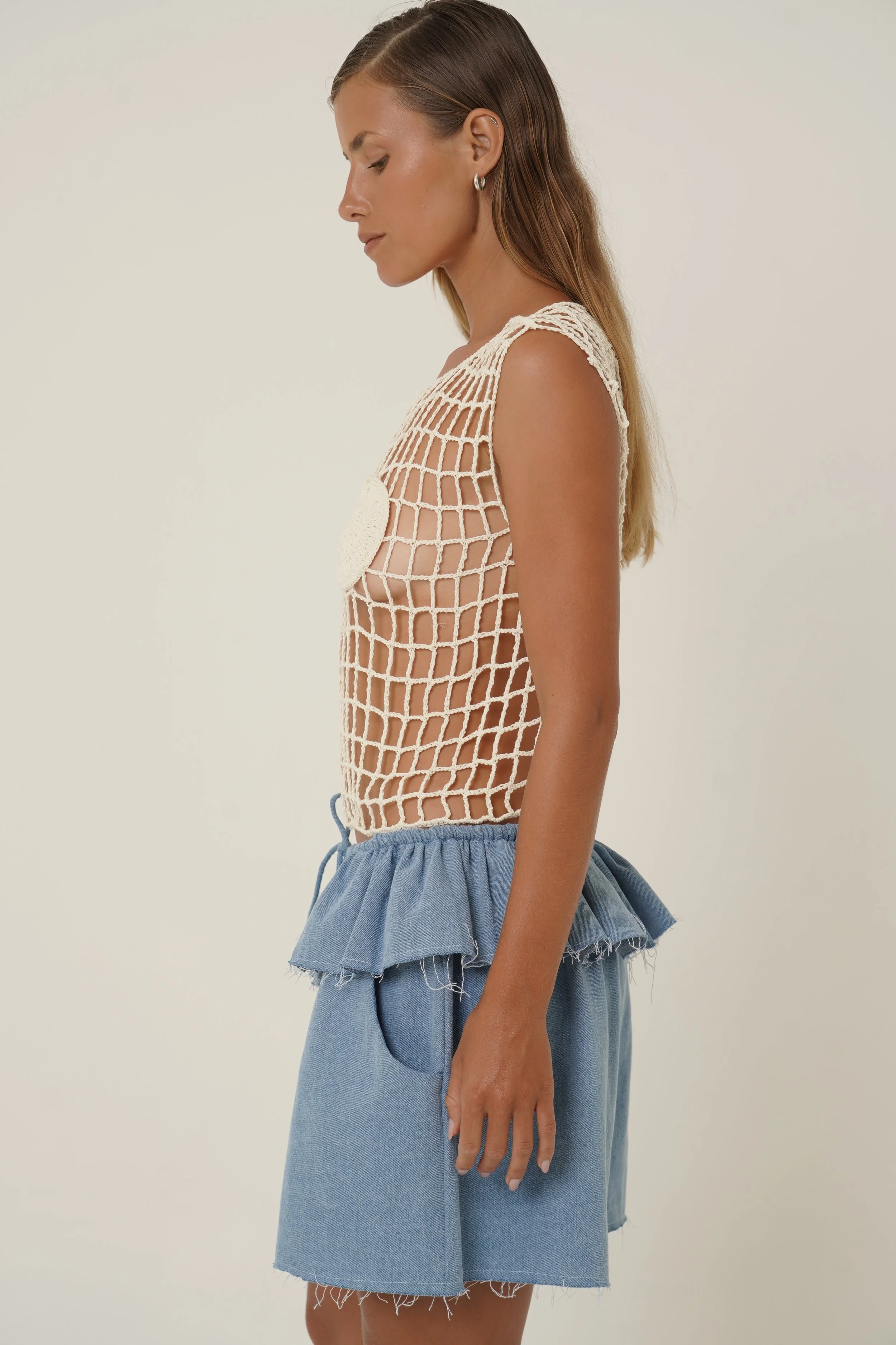 Carapace Crochet Top with Shell Detail in Cotton yarn side view