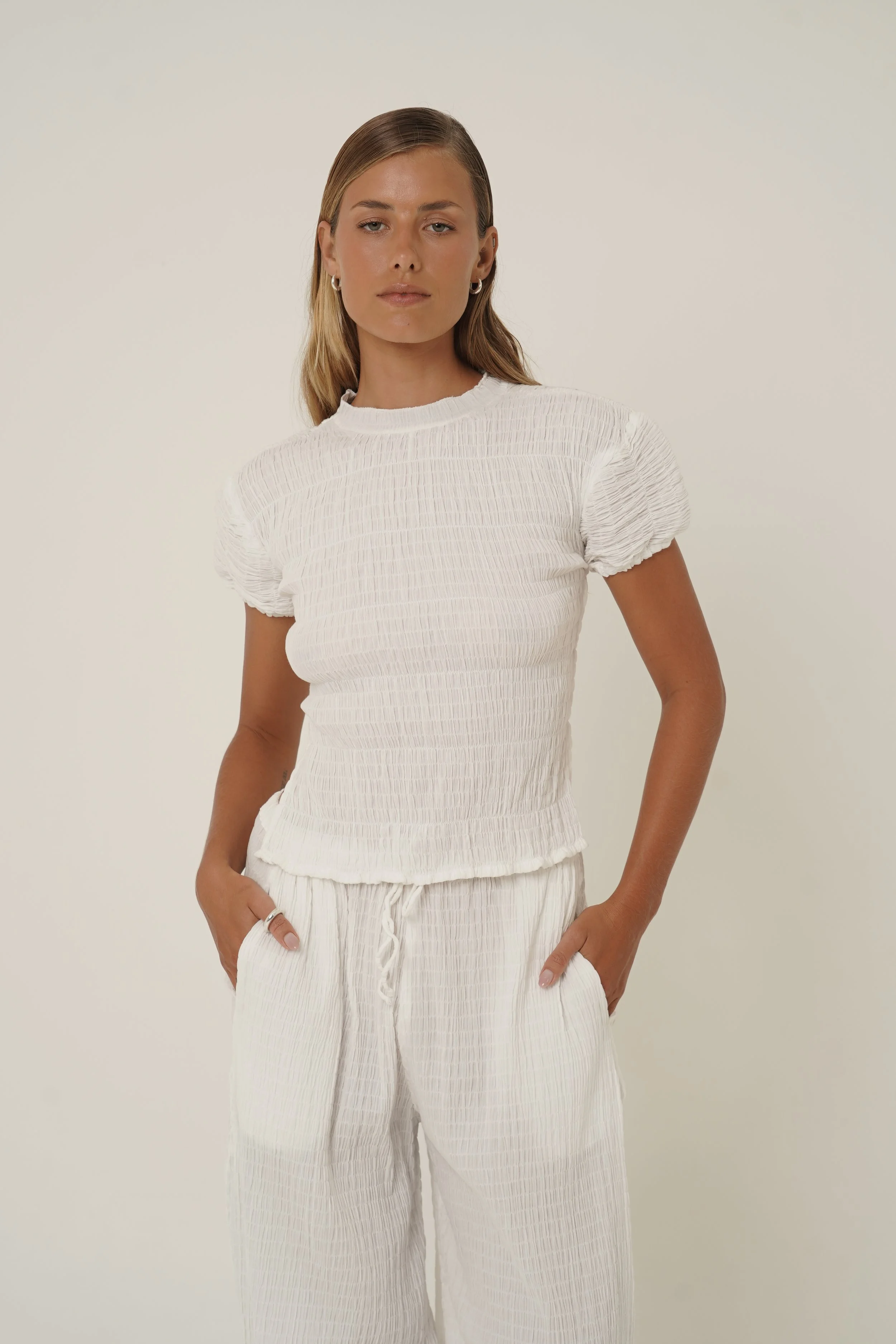 Woman wearing Ethereal Top front view