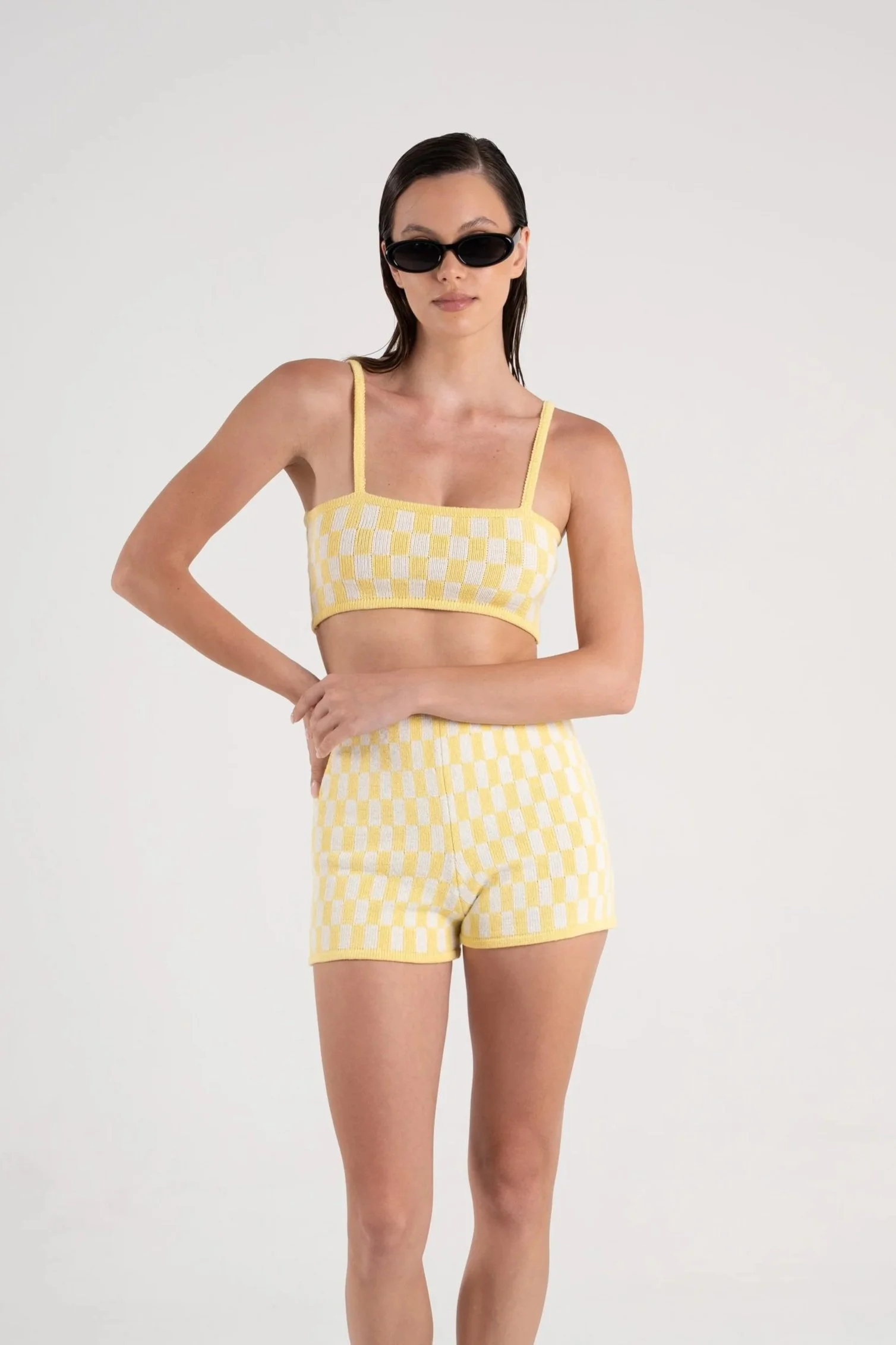 Checkmate Shorts and Top in Yellow Cotton Knit