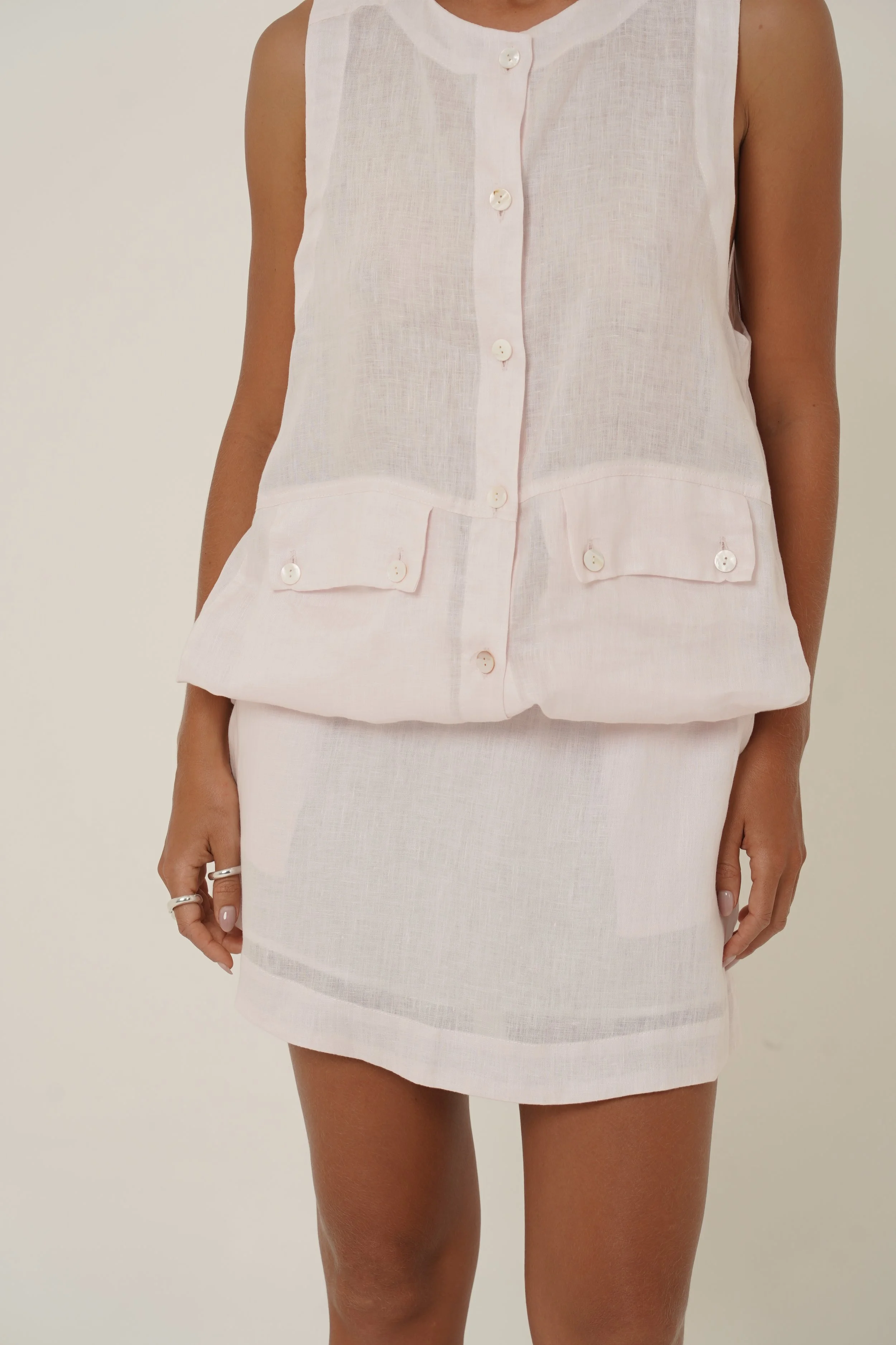 Linen Maribou Skirt and Vest with adjustable drawstrings at sides