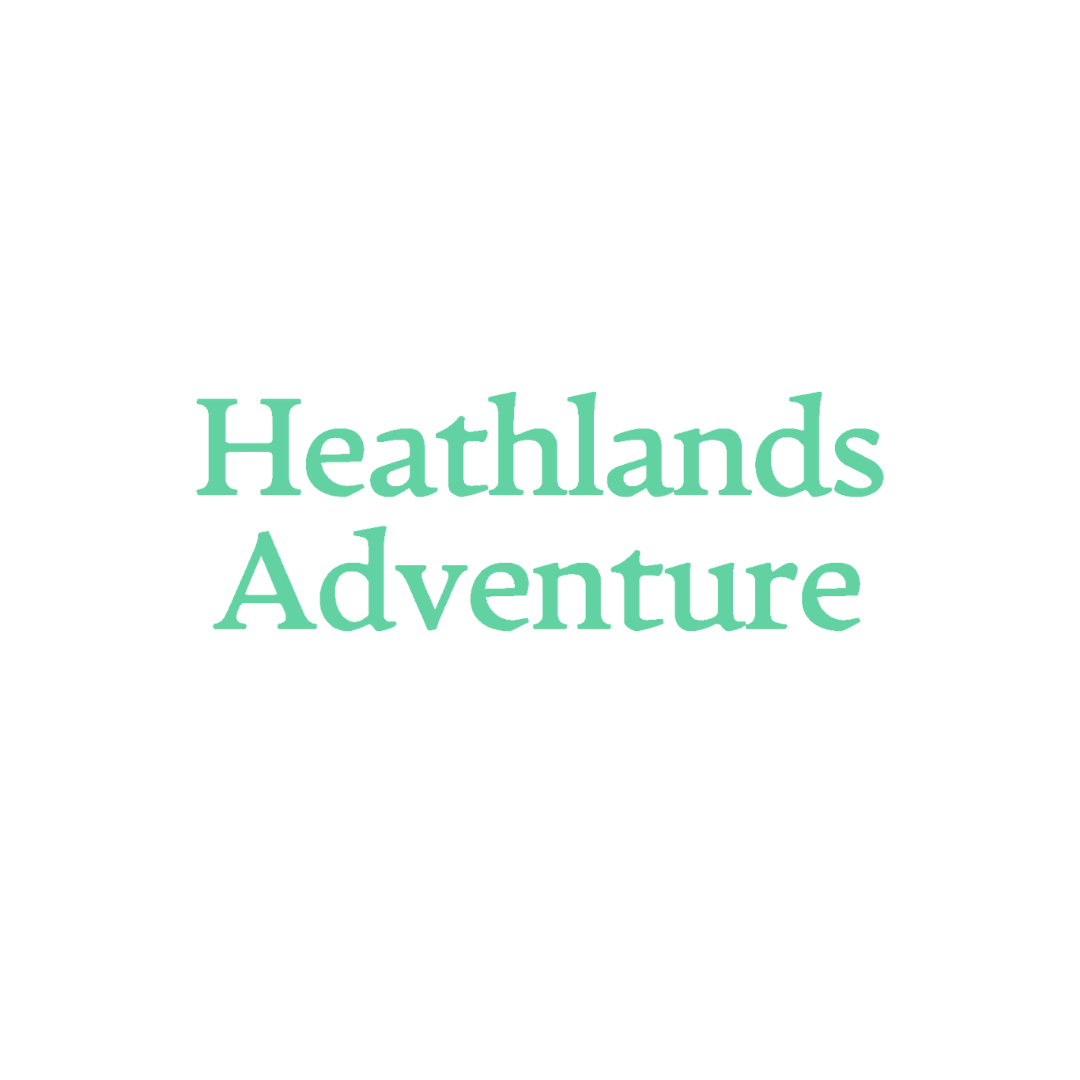 Heathlands Adventure logo in teal text on white background.