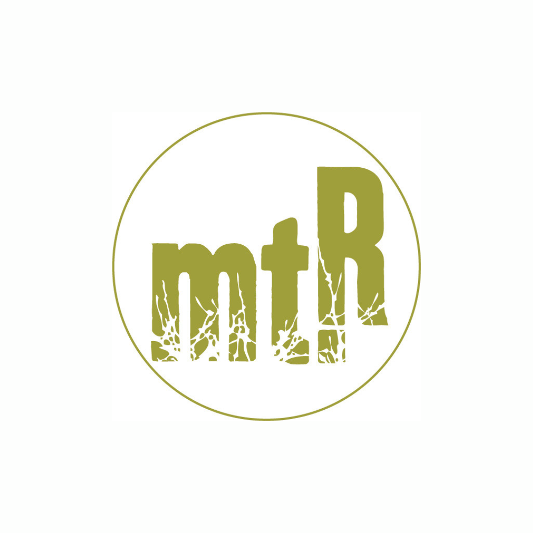 Green logo with the letters 'mtrR' inside a circle, with a cracked and tree-like design within the letters.