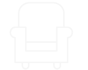 Line drawing of an armchair with armrests and short legs.