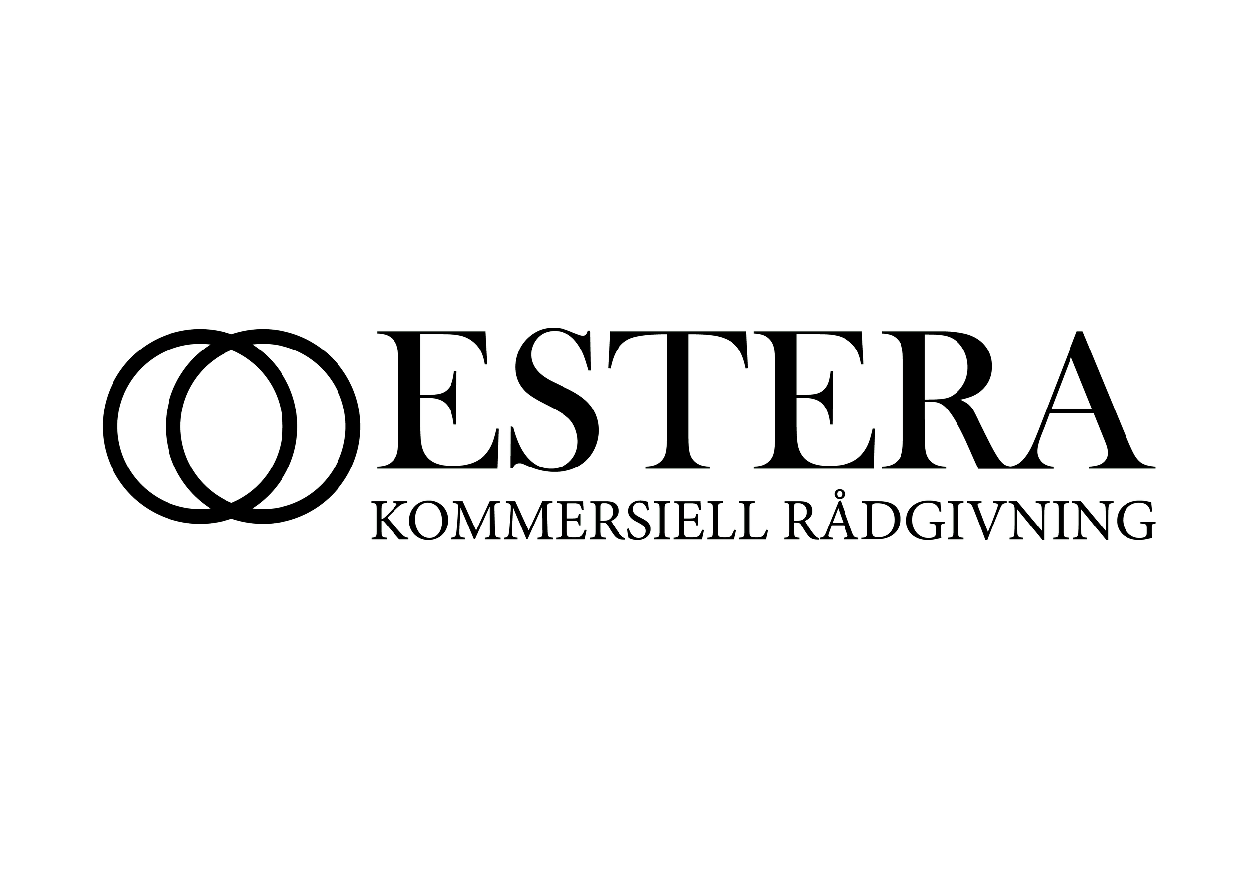 Logotyp för Oestera Kommersiell Rådgivning, med en stiliserad ikon av två sammanlänkade cirklar och text på svenska.