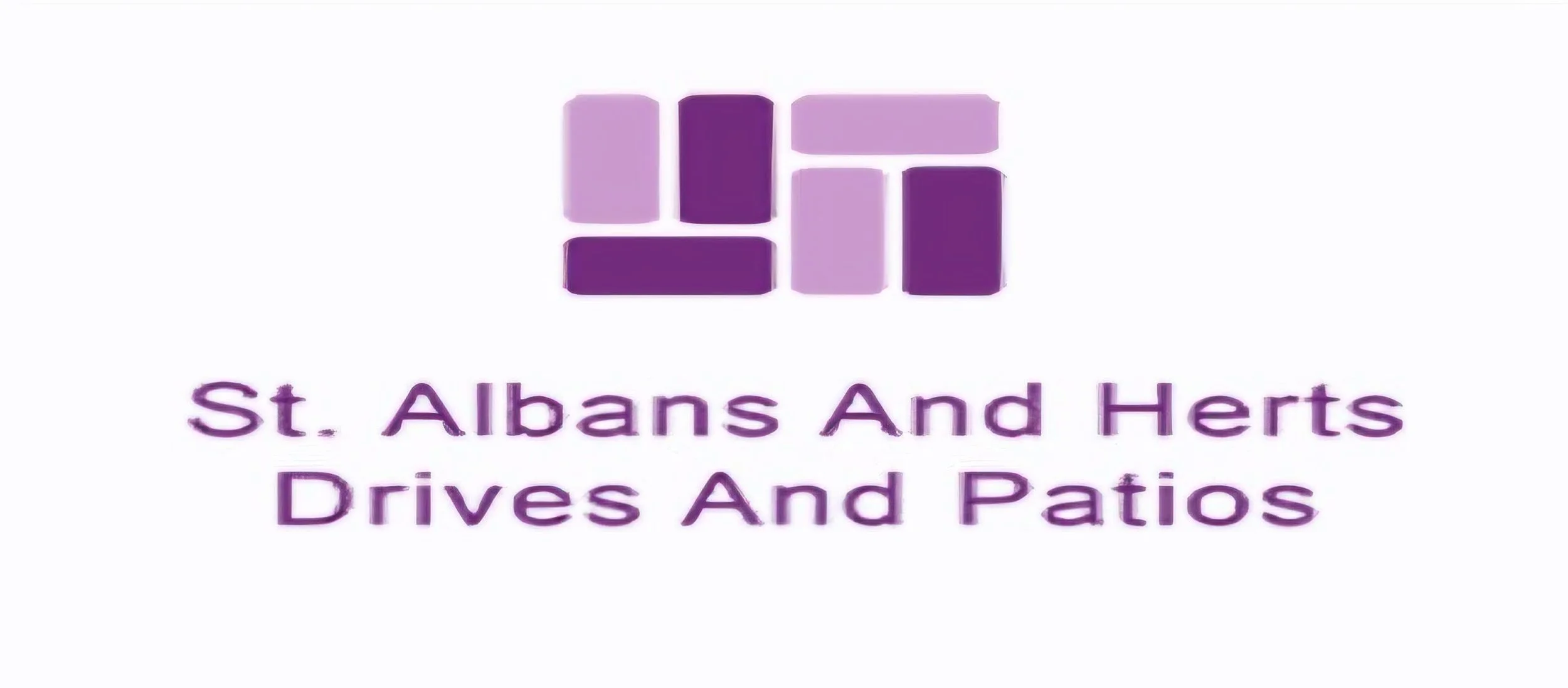 Logo for St. Albans And Herts Drives And Patios featuring stylized purple and violet blocks with the company name below.