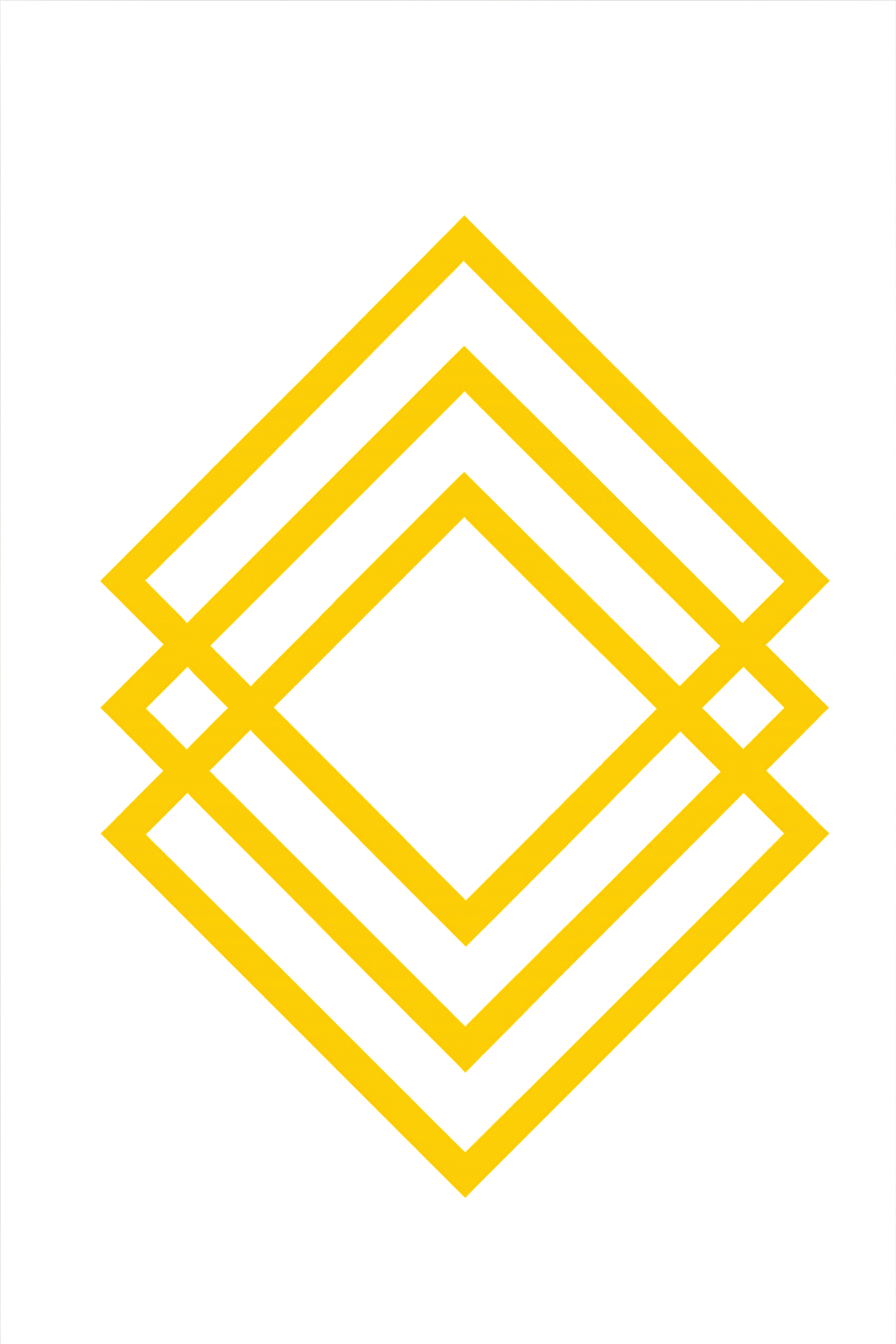 THE ADDY Assured Yellow geometric design on white background, featuring three nested diamonds with intersecting corners, creating a sense of depth and symmetry.