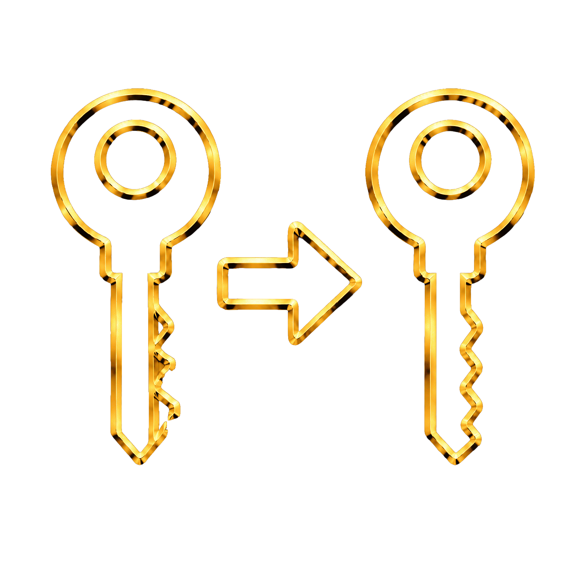 Neon sign of two lightbulbs connected by an arrow, glowing gold against a black background.