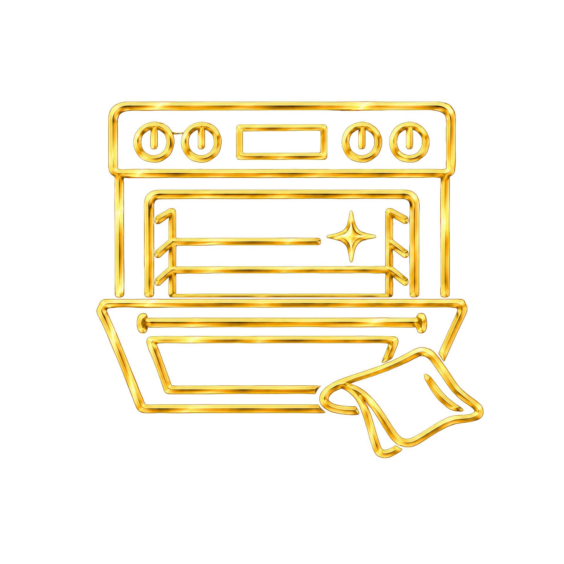 Neon-style illustration of a vintage cash register with a star symbol on the front, glowing in gold against a black background.