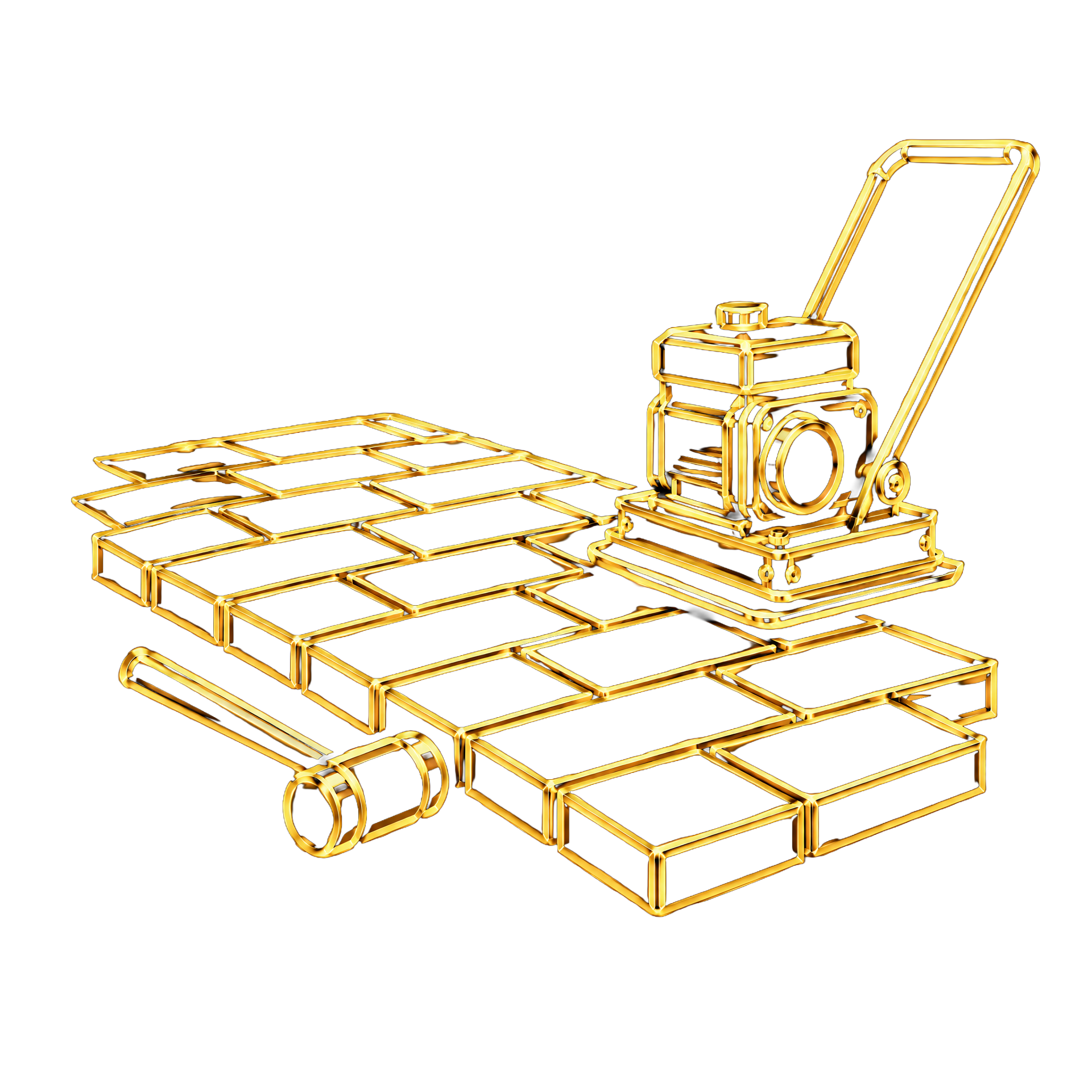 Neon outline of a lawn mower on a black background.