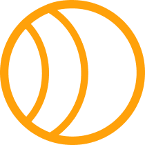 An illustration of a basketball with orange lines on a black background.