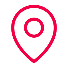 Pink map marker icon on a black background.
