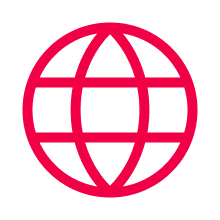 Pink globe icon with grid lines representing the Earth or global connectivity