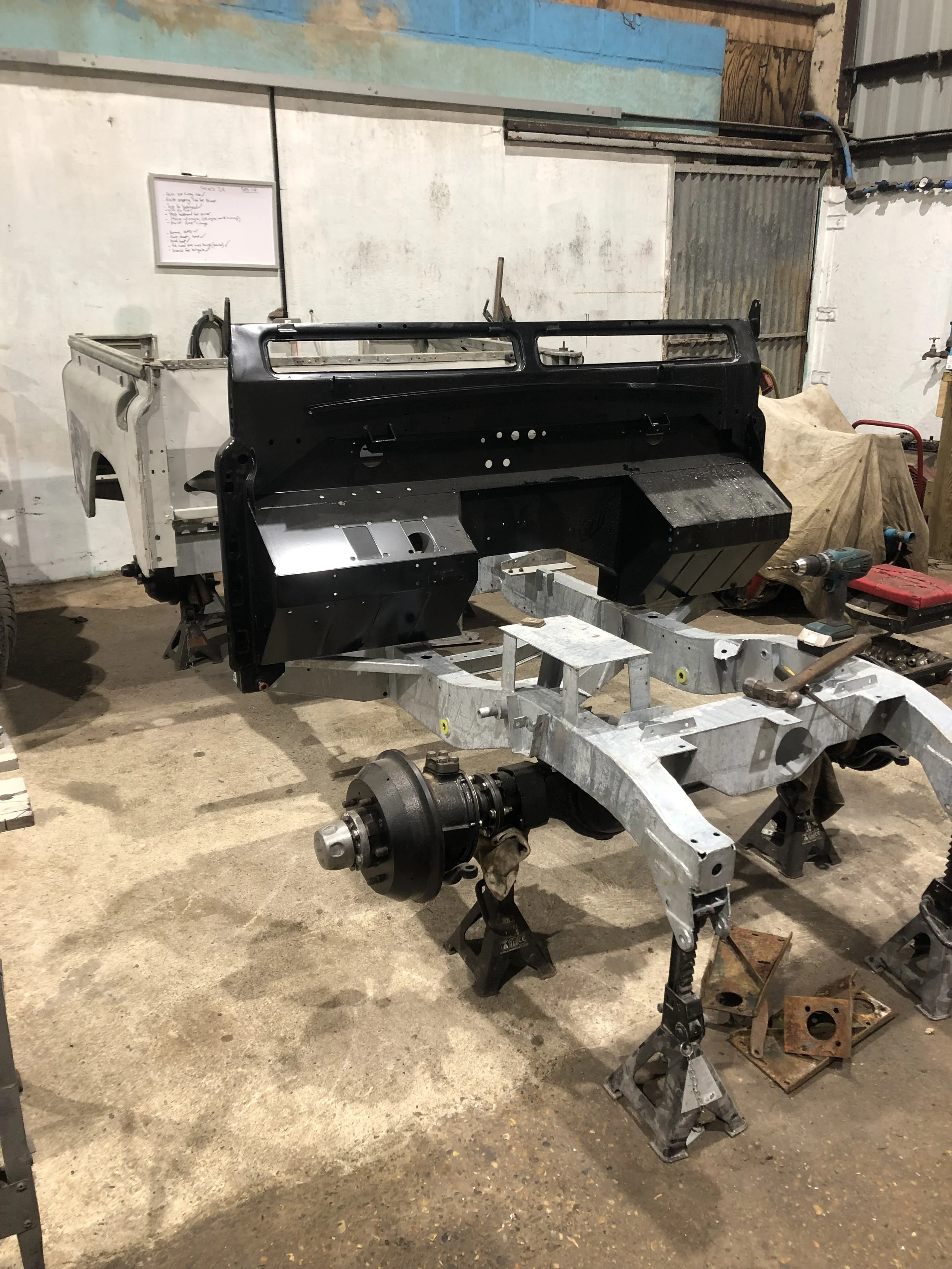 The new bulked and the tub are getting test fitted onto the new chassis before being prepped for paint. 