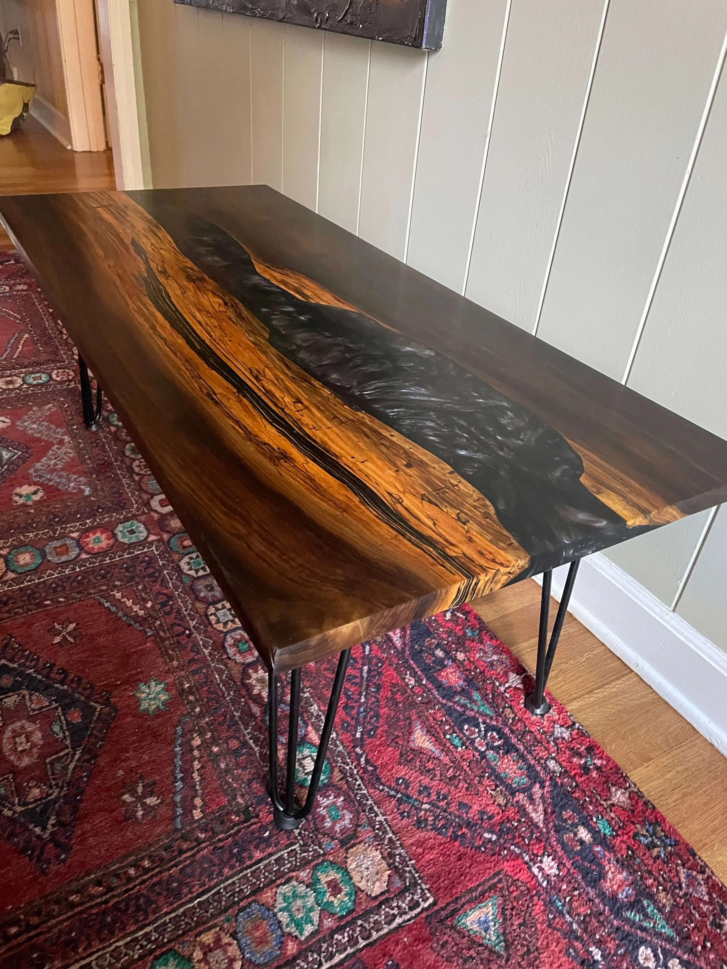 Live Edge Wood and Resin Table with Hairpin Legs
