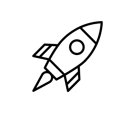 Line drawing of a rocket ship.