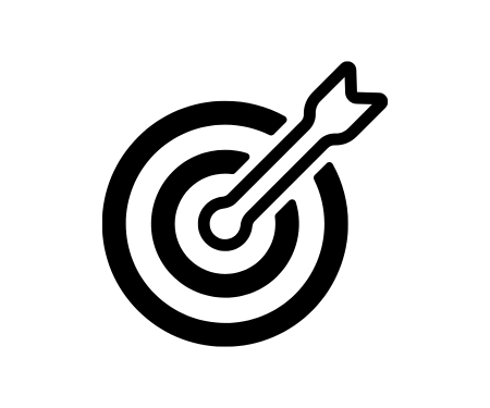 Black and white icon of a target with an arrow hitting the bullseye.