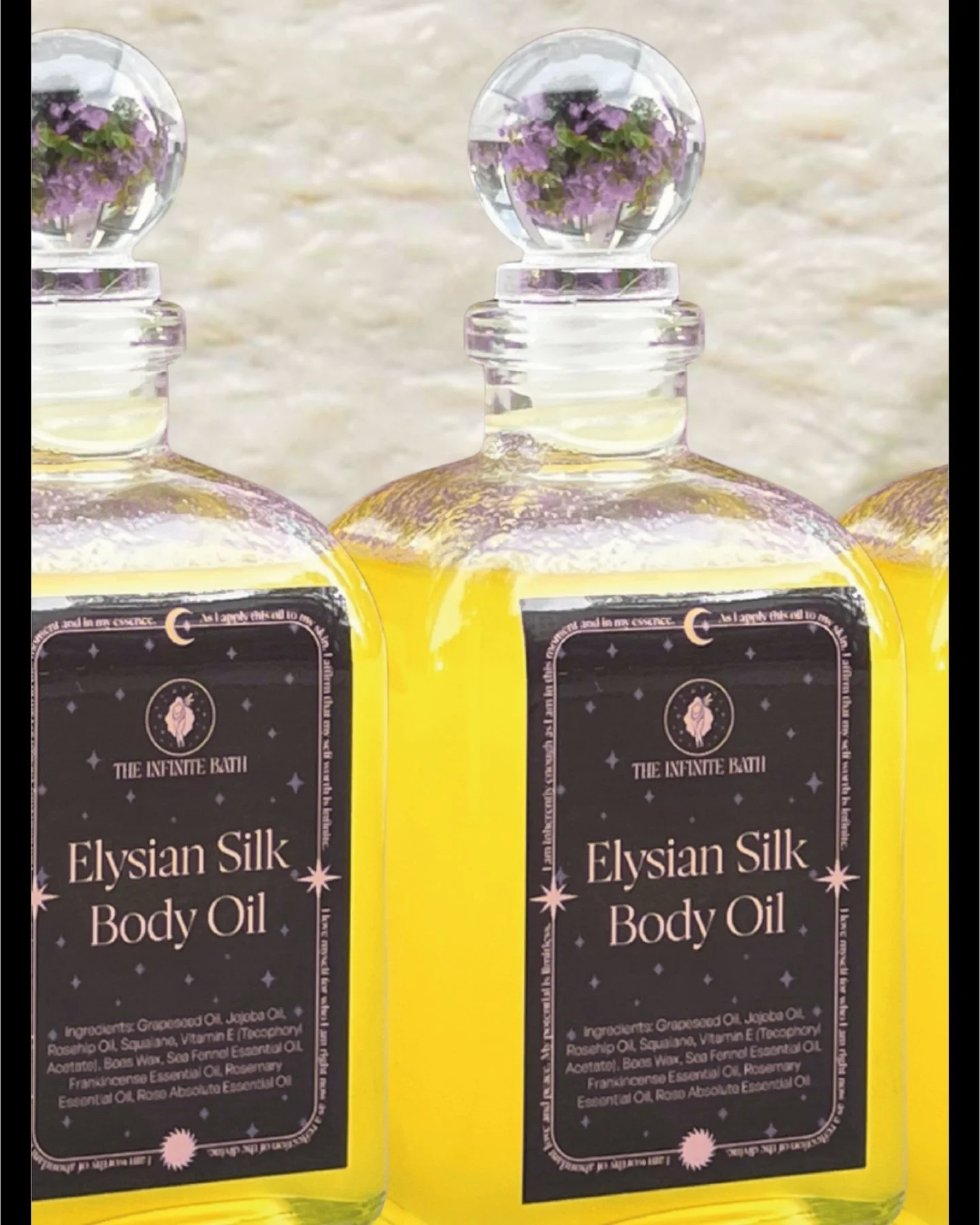 The botanical extracts are the star ingredients in our Elysian Silk Body Oil, showcasing it's natural scent and ability to bring balance, clarity, and renewal to your skin. 
The science behind each botanical extract in the Elysian Silk Body Oil:
🌸