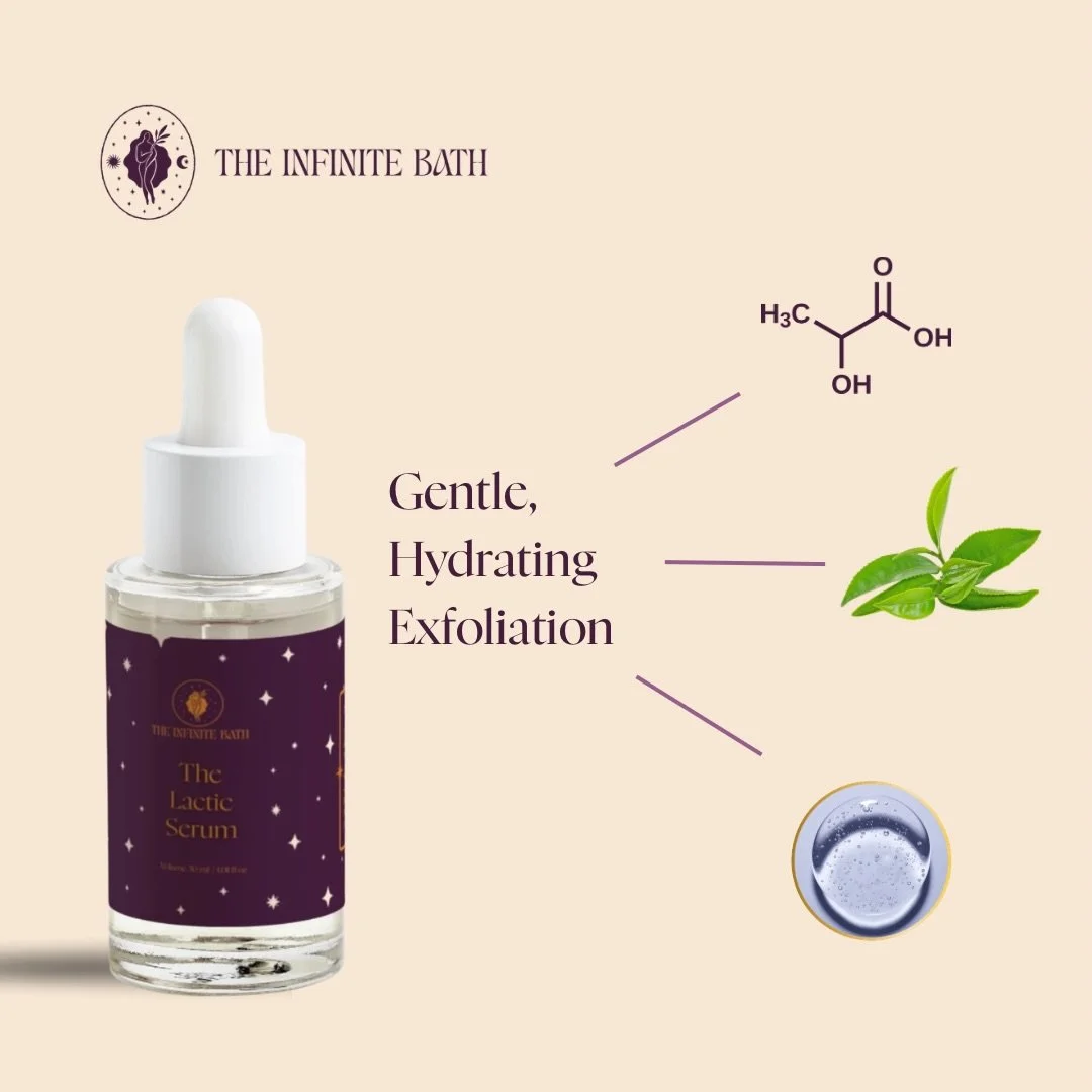 Lactic Acid (10%) is gentle alpha hydroxy acid that loosens dead skin cells, brightens dullness, and helps your natural radiance resurface.

Hyaluronic Acid (1%) attracts up to 1000x its weight in water, hydrating newly revealed skin cells to maintai