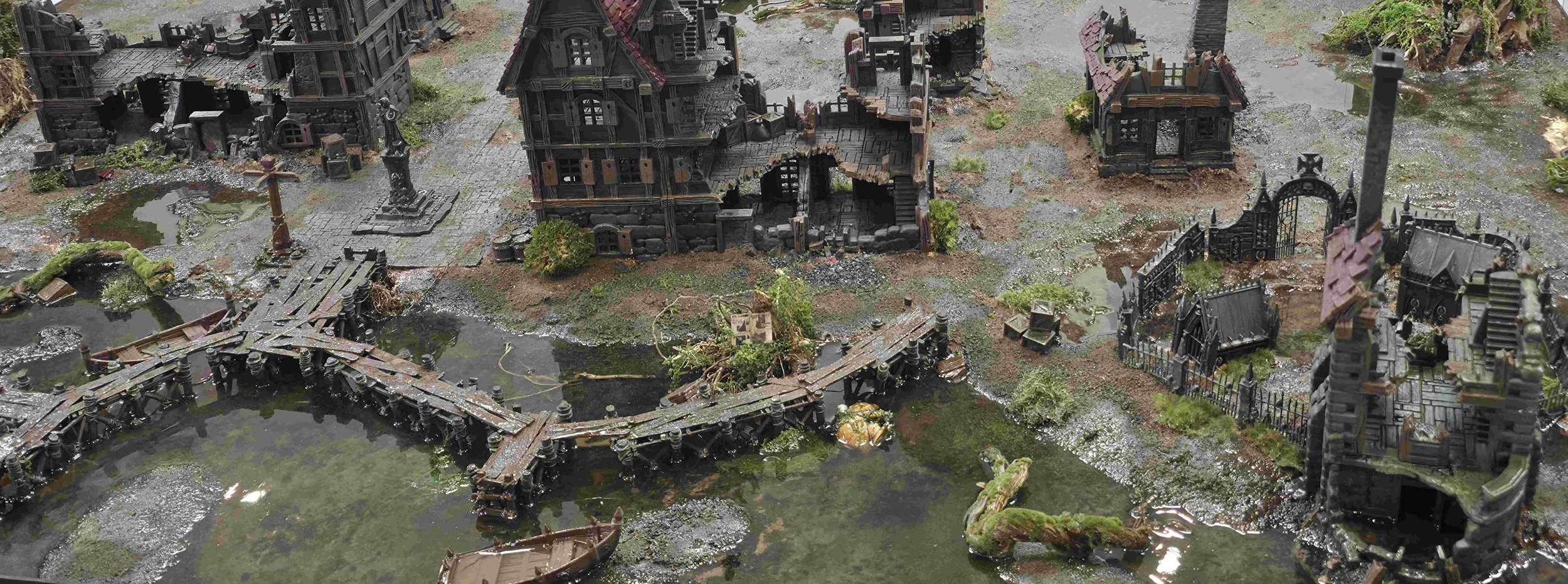 Premium wargaming terrain board with gothic ruins, roads and scenic battlefield details