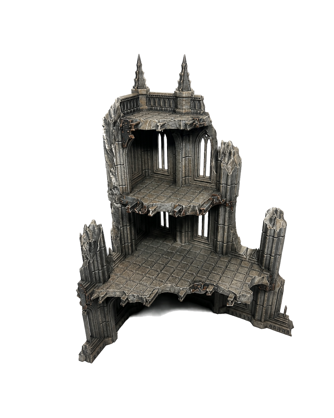 Gothic city ruin terrain with damaged stone buildings for tabletop wargaming