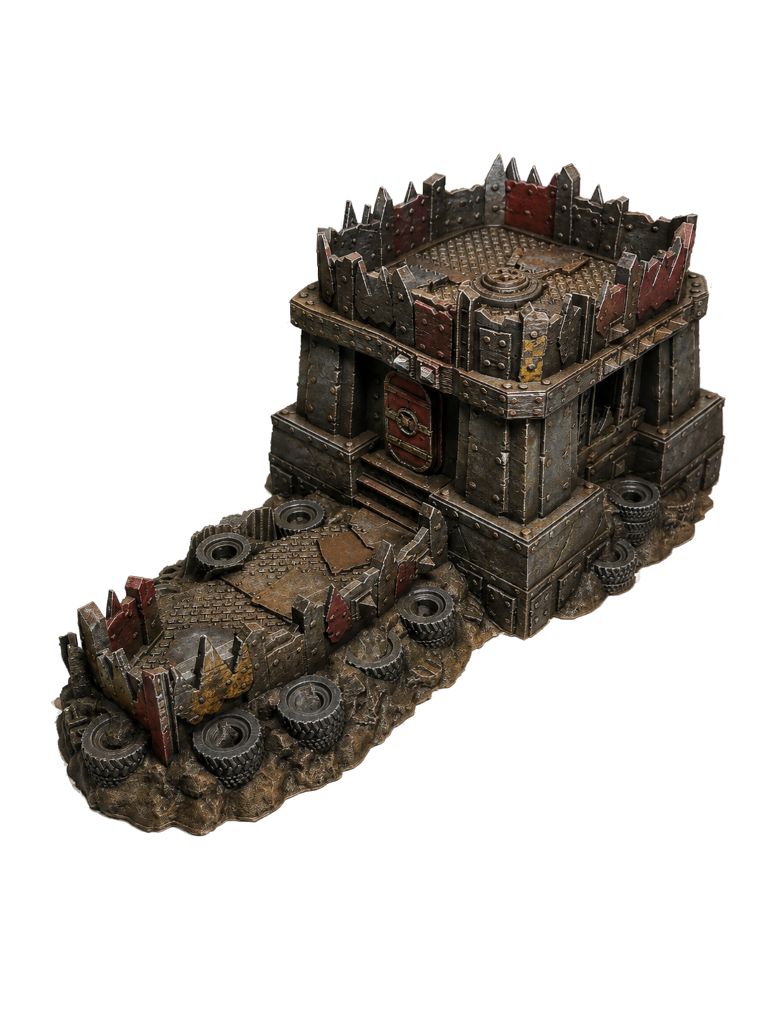 Industrial scrap faction wargaming terrain with barricades, junkyard scenery and battlefield scatter