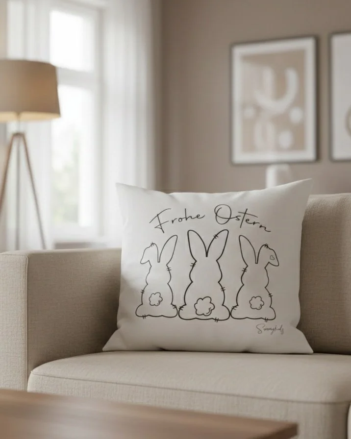 Kissenbezug "Hasenfamilie" aus Baumwolle