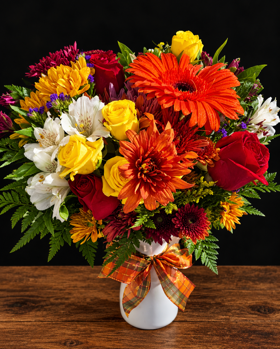 Vibrant Autumn Bouquet on Rustic Table.png