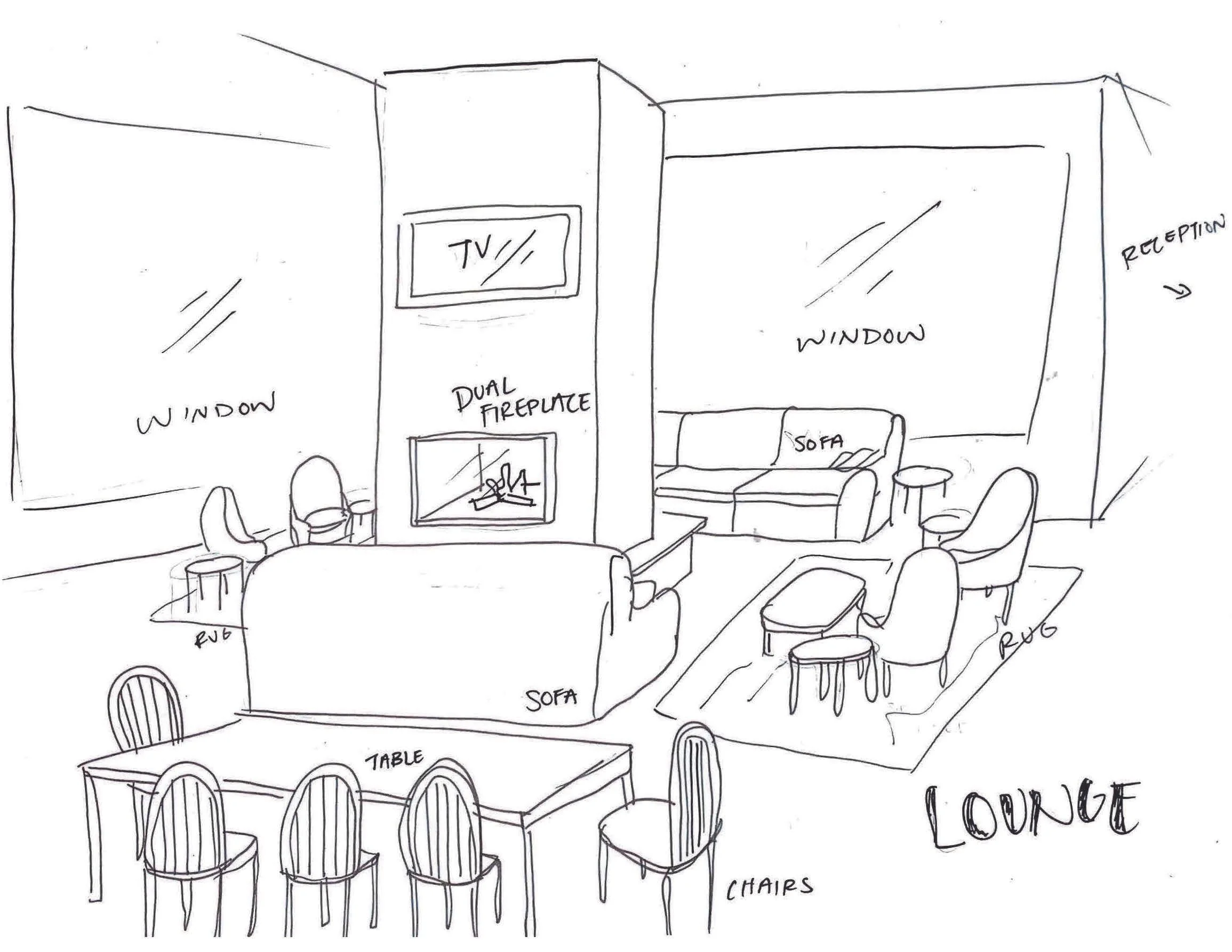 Lounge - Sit by fireplace, drink, social connections while warm, watch event on TV, play indoor games