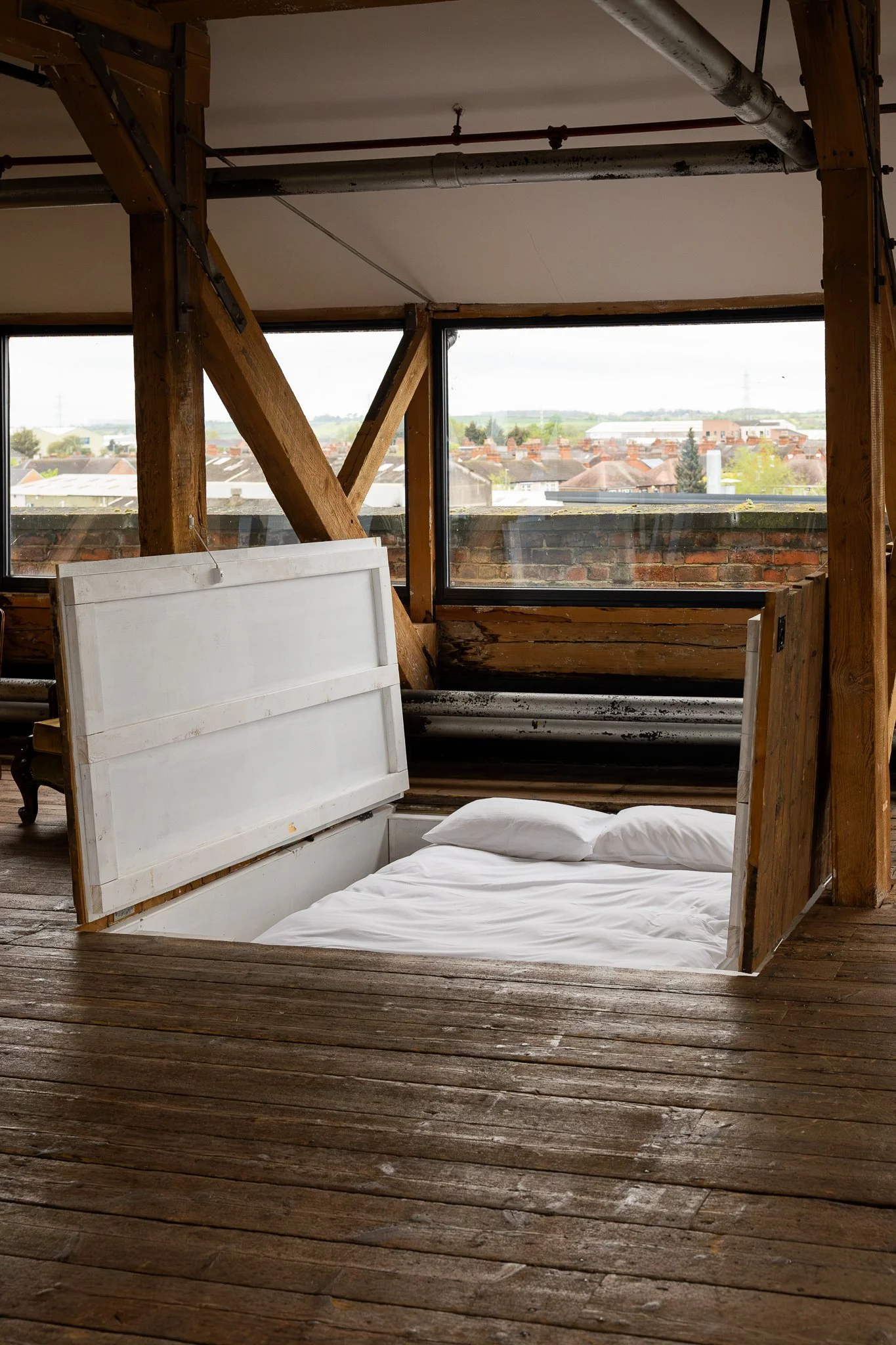 Step down into the floorboards to access our beds