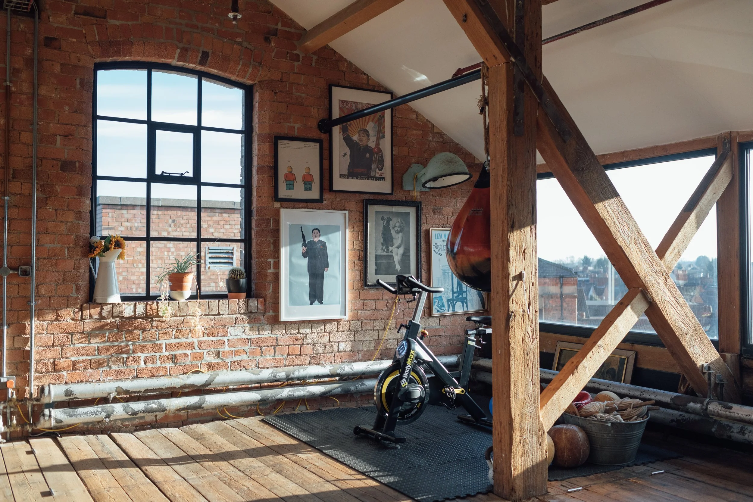 One corner of the loft is dedicated to the gym equipment